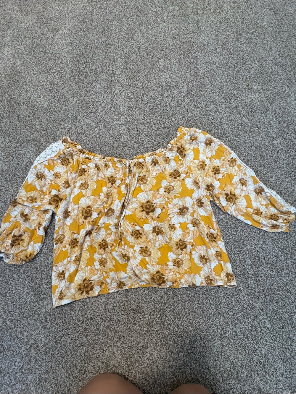 Maurices Mustard and White Floral Off-Shoulder Blouse